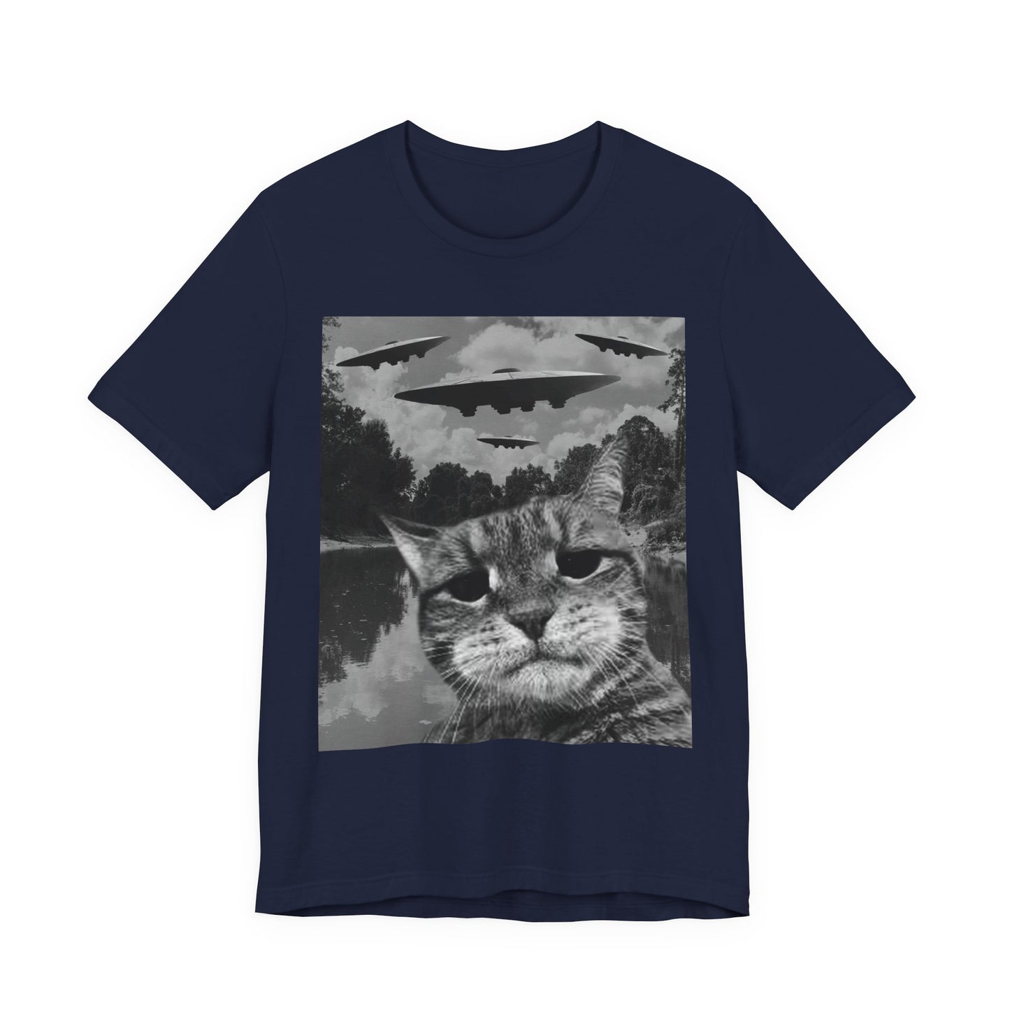 Cat UFO Retro Alien Invasion Cat T-Shirt