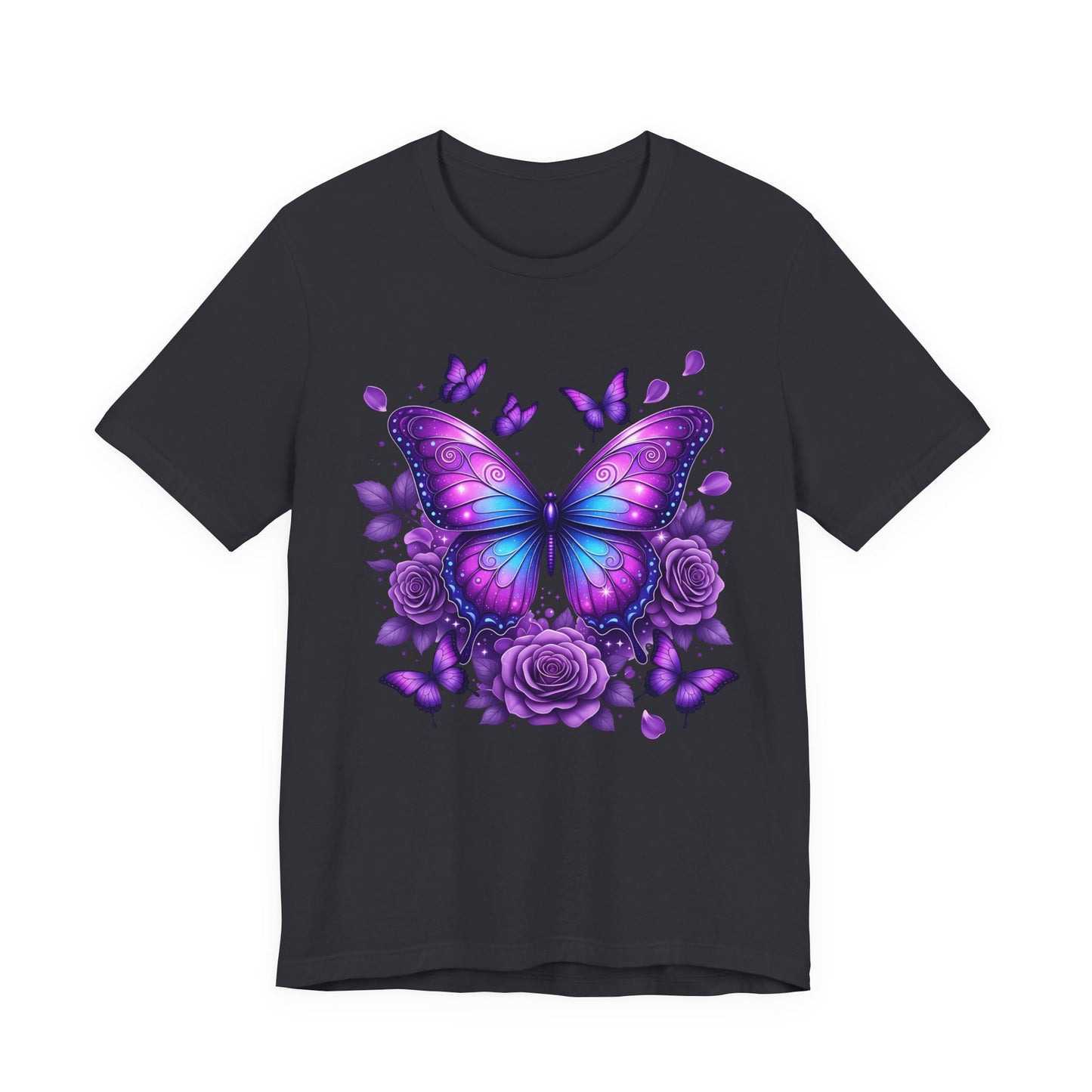 Butterfly Rose Floral Tee Purple Butterfly Graphic T-Shirt