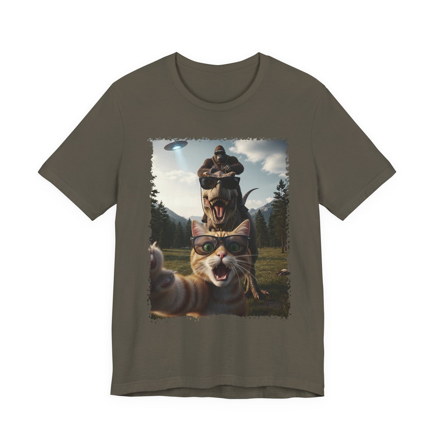 Funny Cat Selfie with T-Rex Graphic T-Shirt