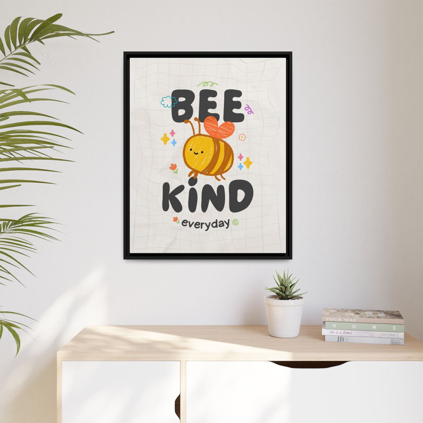 Bee Kind Framed Canvas Print Inspirational Kids Wall Art