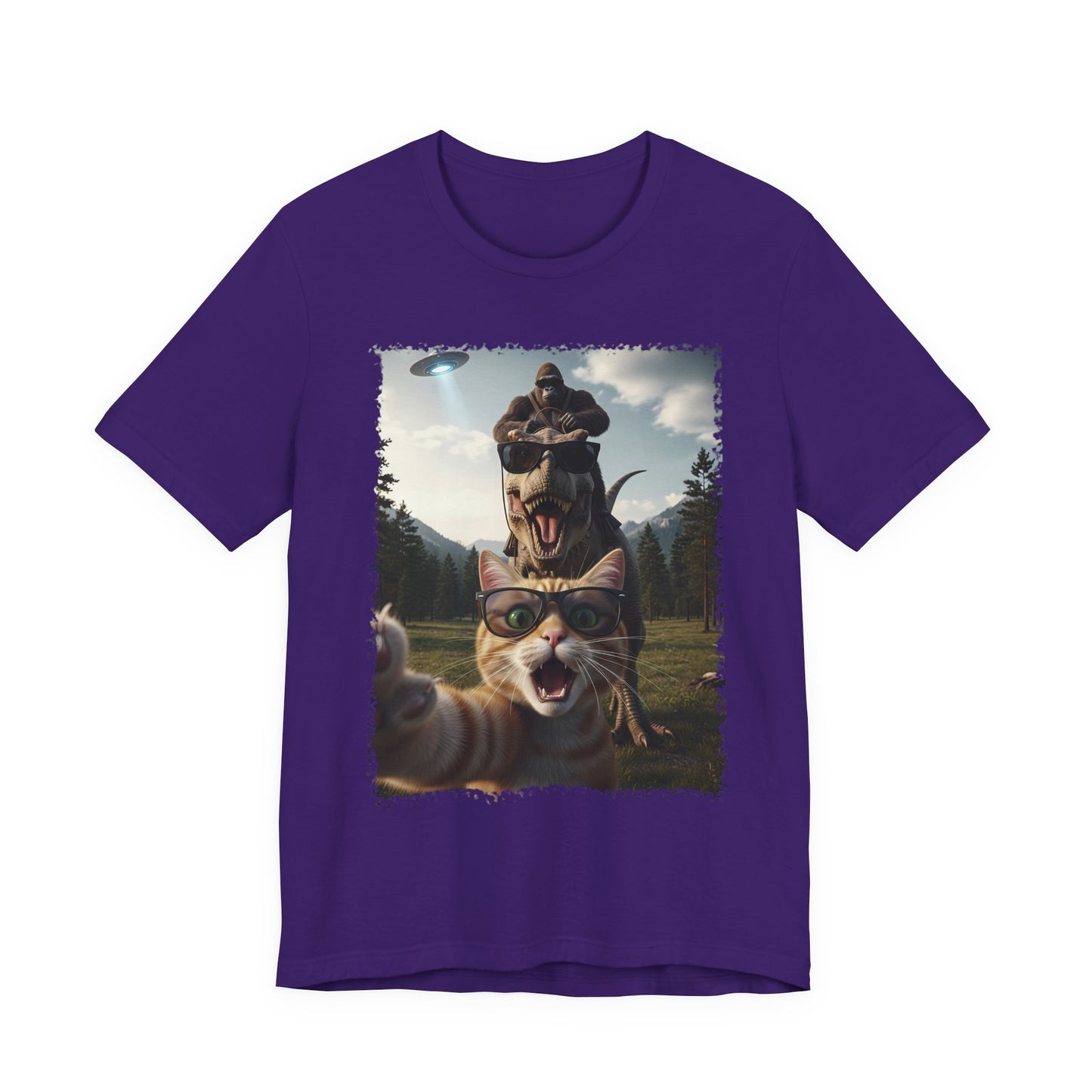 Funny Cat Selfie with T-Rex Graphic T-Shirt