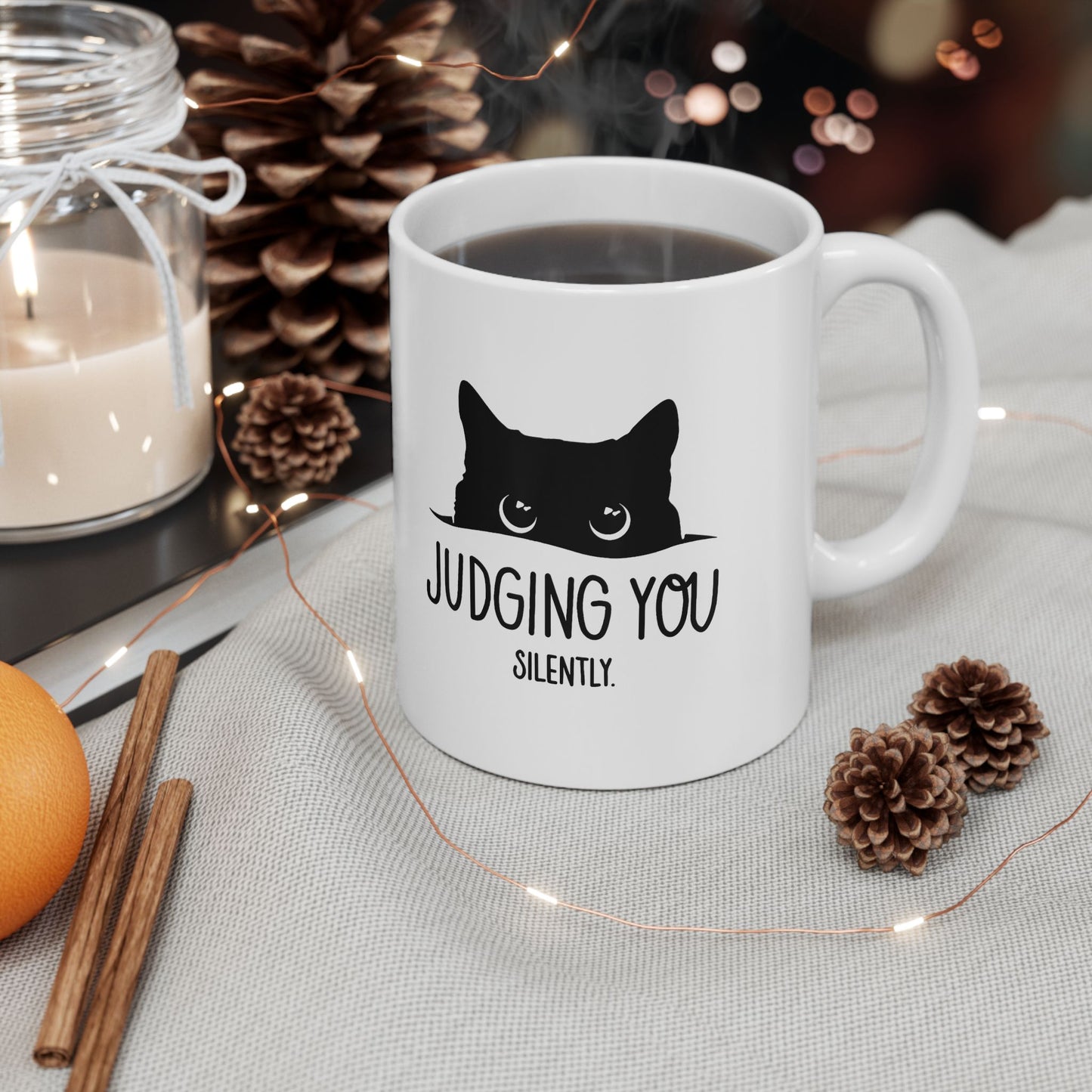 I’m Judging You' Black Cat Ceramic Mug