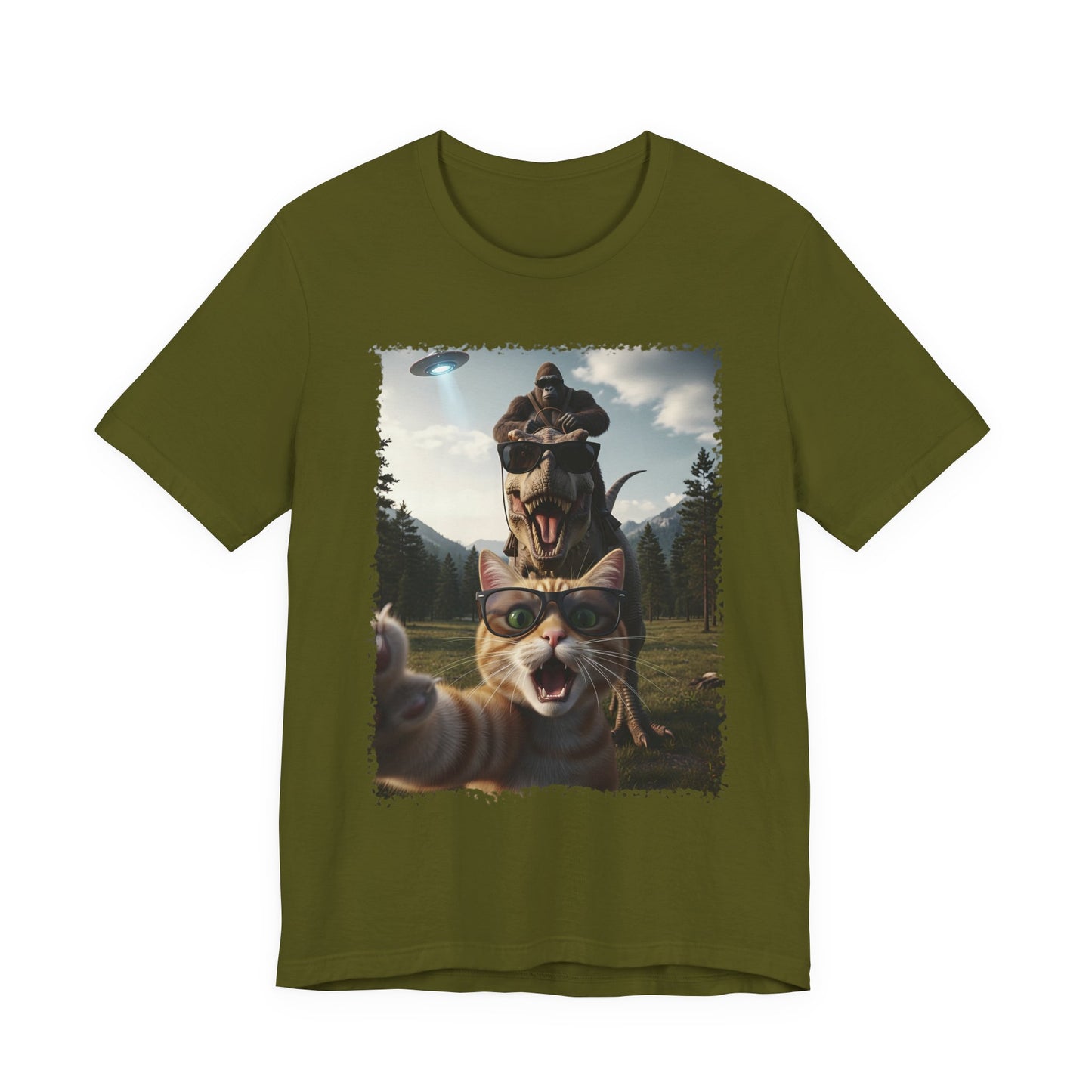Funny Cat Selfie with T-Rex Graphic T-Shirt
