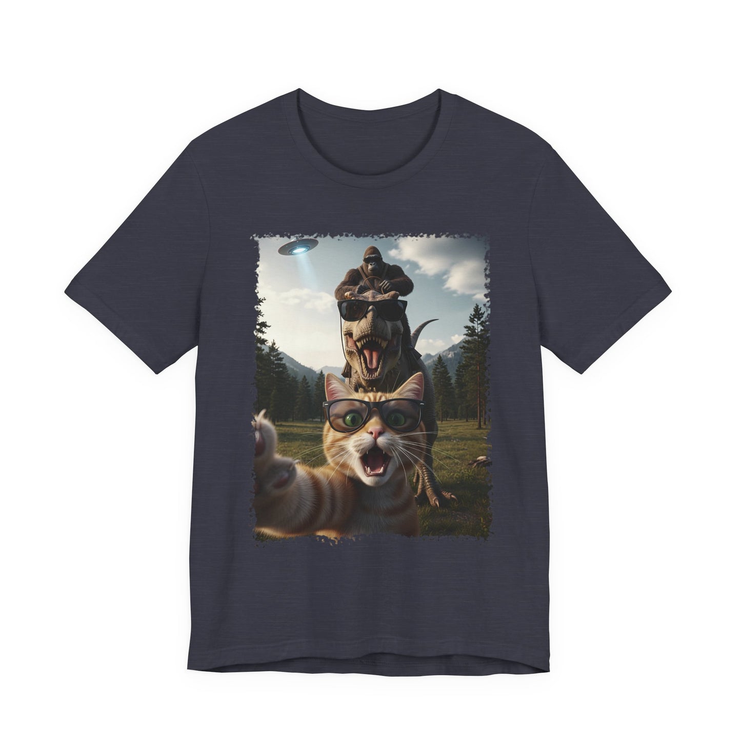 Funny Cat Selfie with T-Rex Graphic T-Shirt
