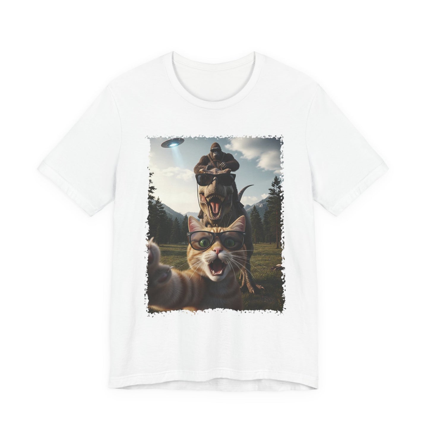 Funny Cat Selfie with T-Rex Graphic T-Shirt