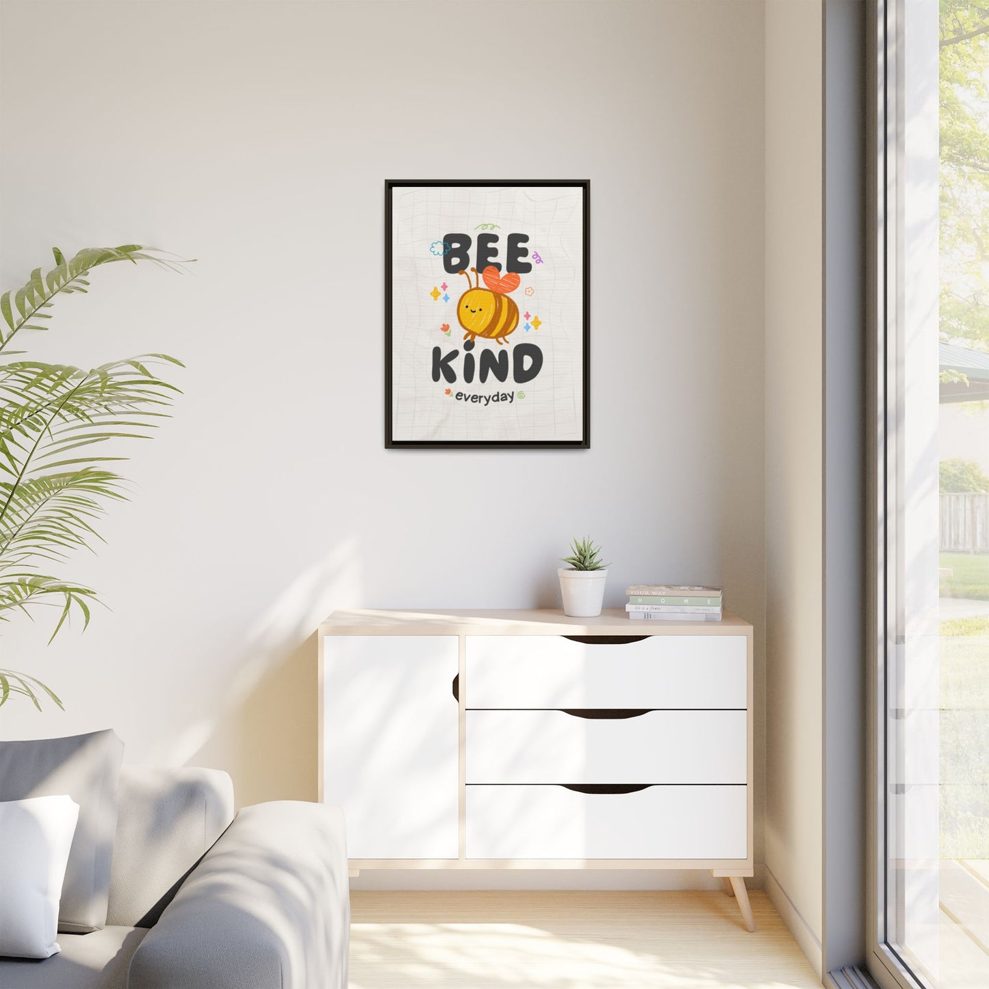 Bee Kind Framed Canvas Print Inspirational Kids Wall Art