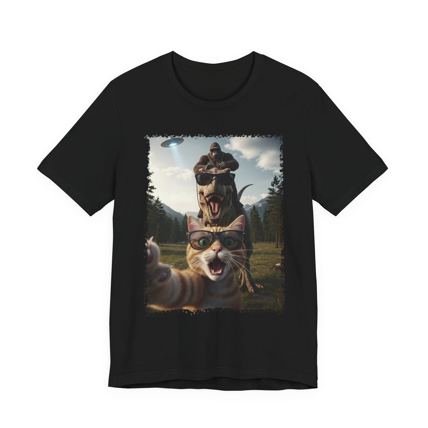 Funny Cat Selfie with T-Rex Graphic T-Shirt