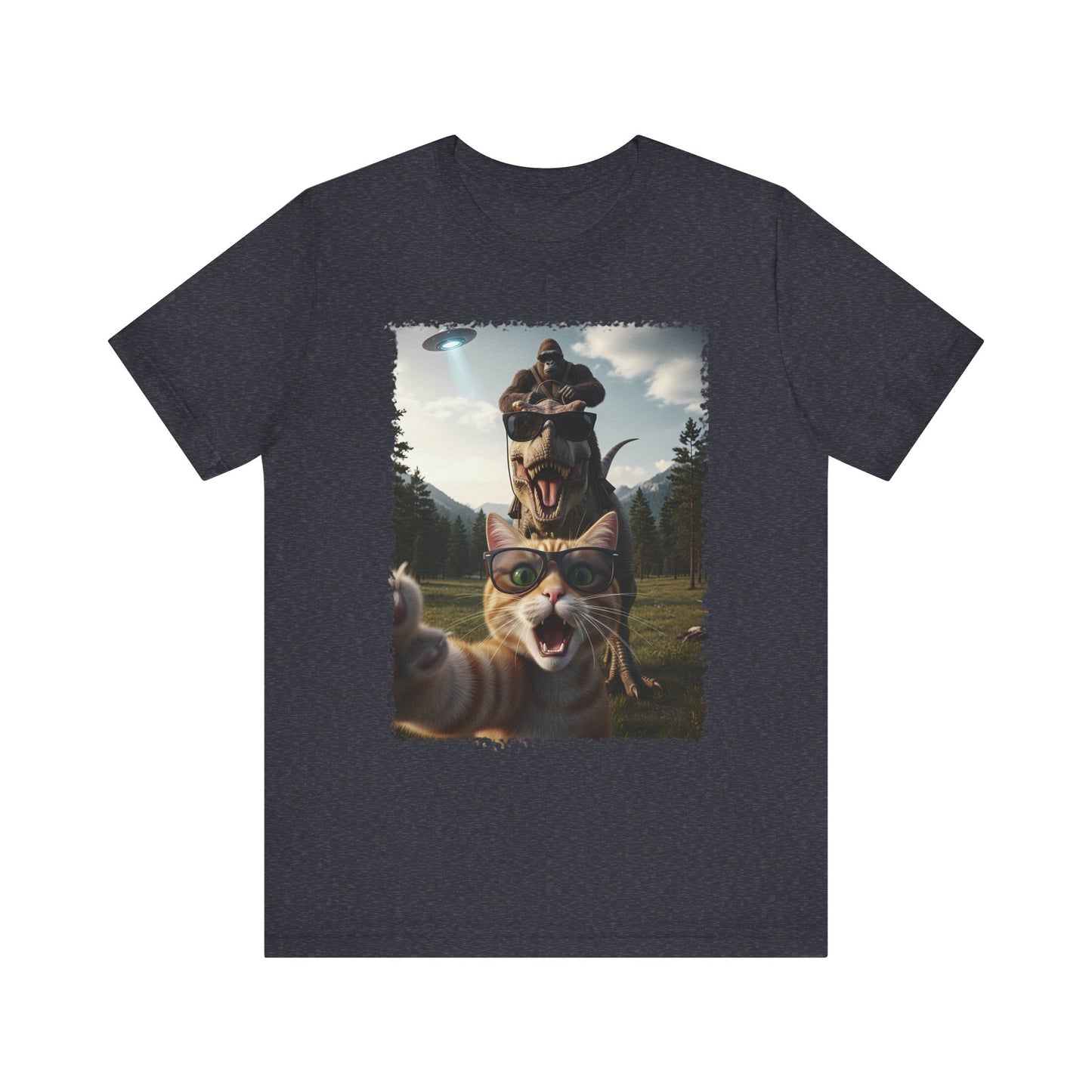 Funny Cat Selfie with T-Rex Graphic T-Shirt