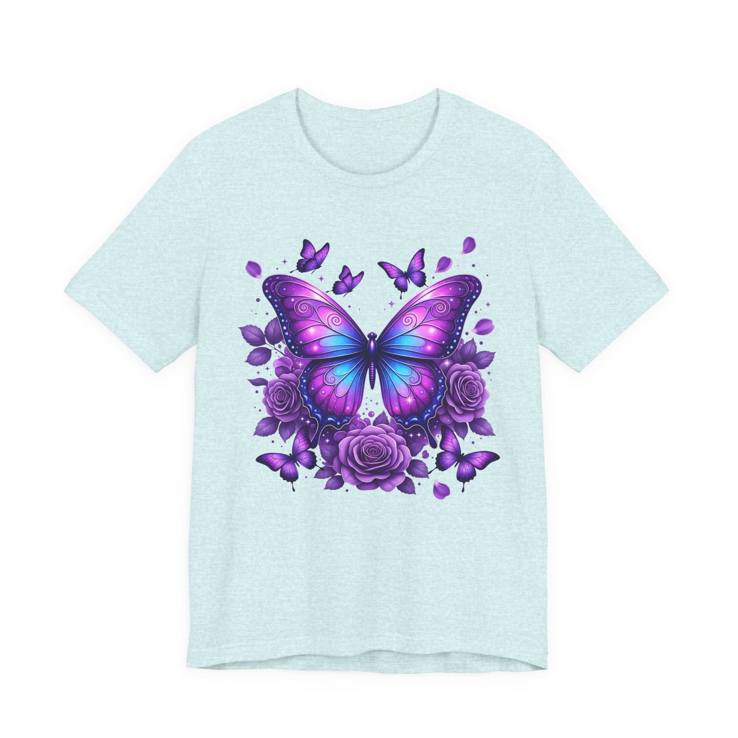 Butterfly Rose Floral Tee Purple Butterfly Graphic T-Shirt
