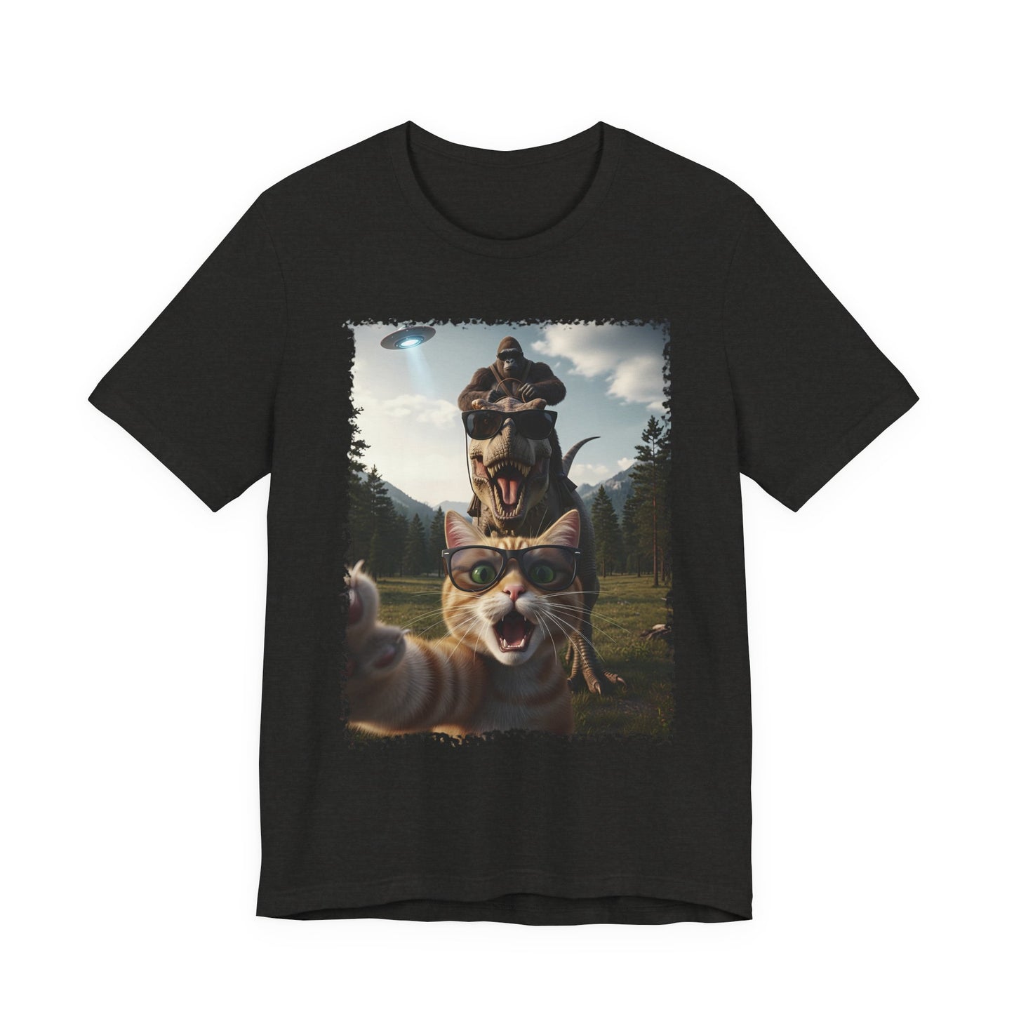 Funny Cat Selfie with T-Rex Graphic T-Shirt