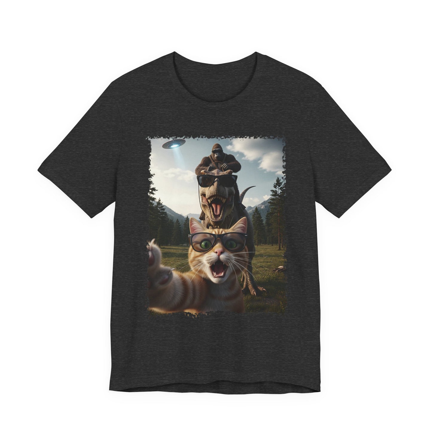 Funny Cat Selfie with T-Rex Graphic T-Shirt