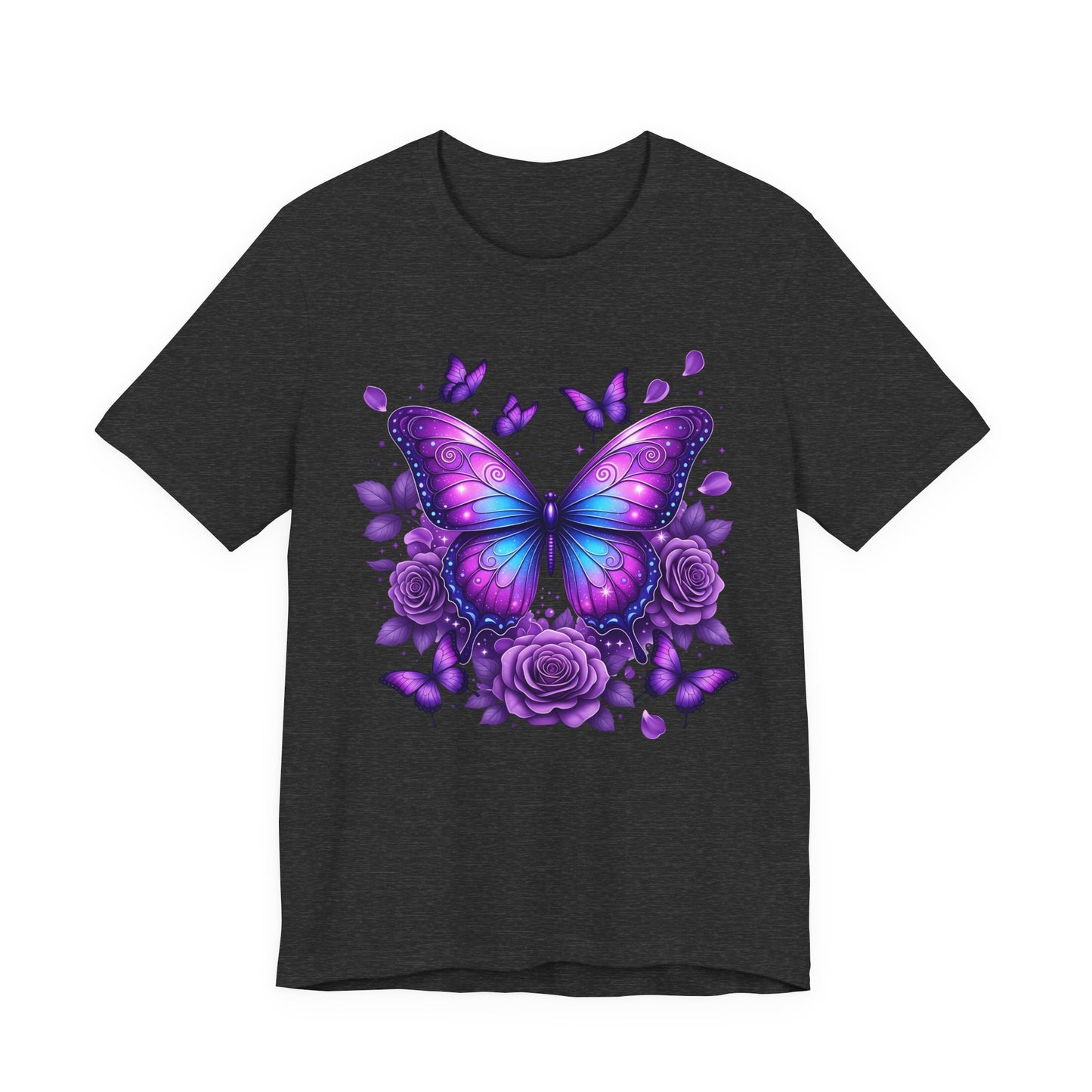 Butterfly Rose Floral Tee Purple Butterfly Graphic T-Shirt