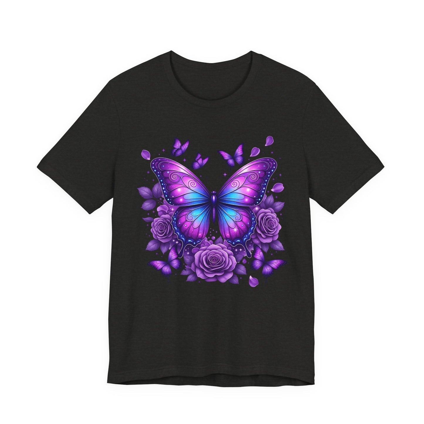 Butterfly Rose Floral Tee Purple Butterfly Graphic T-Shirt