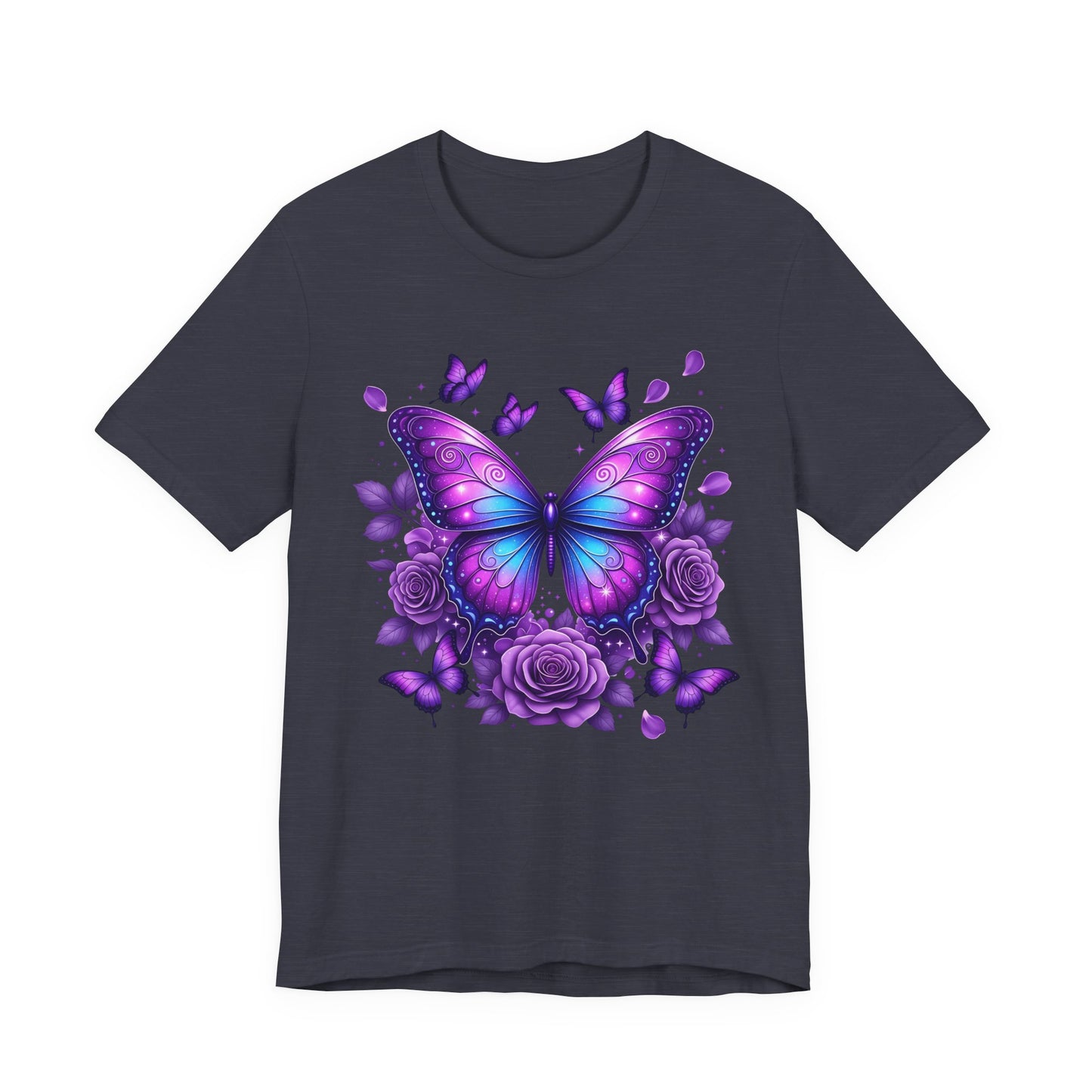Butterfly Rose Floral Tee Purple Butterfly Graphic T-Shirt