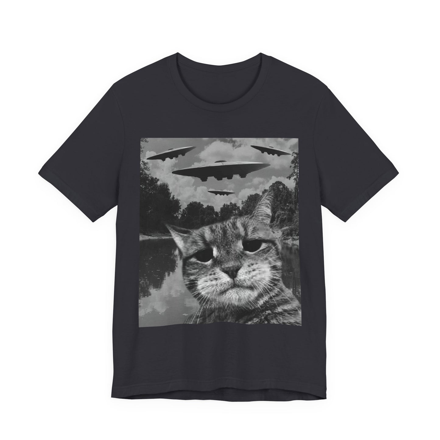 Cat UFO Retro Alien Invasion Cat T-Shirt