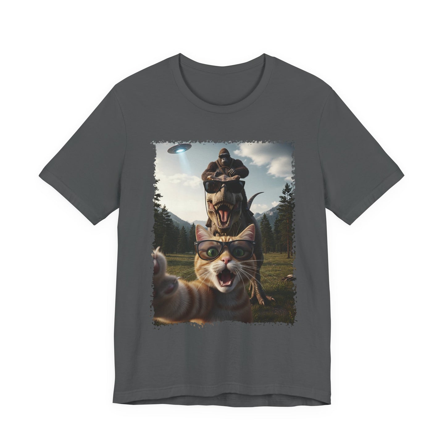 Funny Cat Selfie with T-Rex Graphic T-Shirt