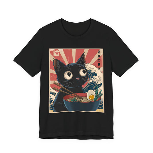 Kawaii Cat Eating Ramen Noodles Funny Anime T-Shirt