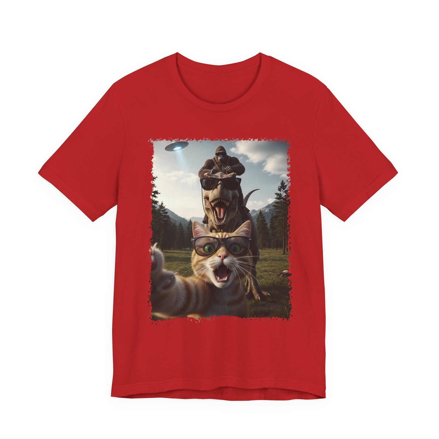 Funny Cat Selfie with T-Rex Graphic T-Shirt