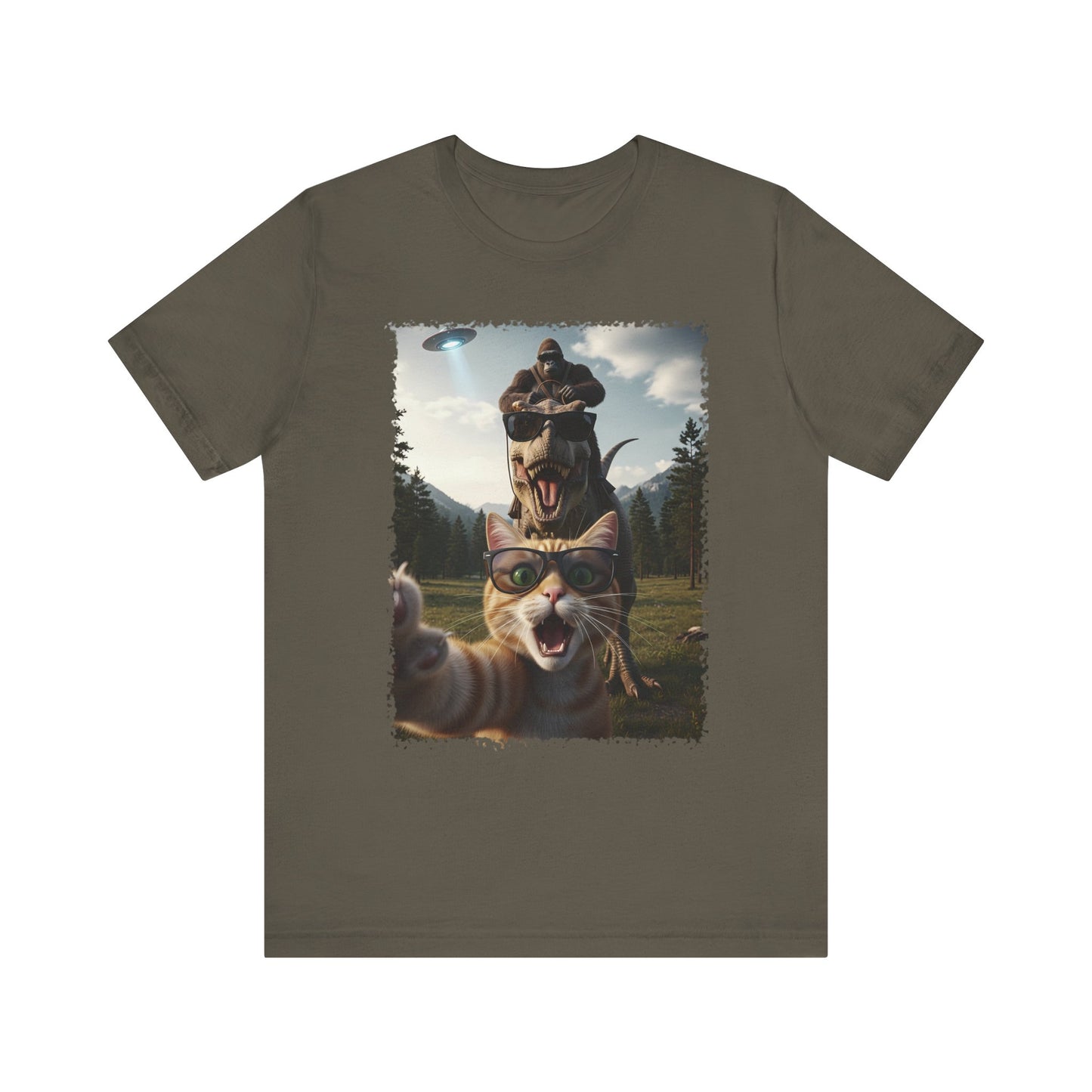 Funny Cat Selfie with T-Rex Graphic T-Shirt