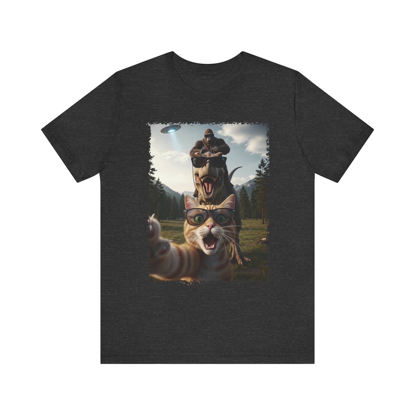 Funny Cat Selfie with T-Rex Graphic T-Shirt