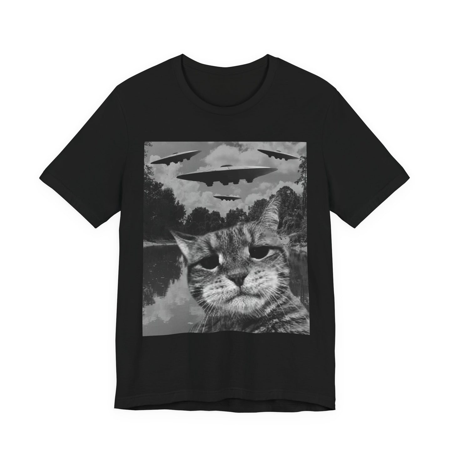 Cat UFO Retro Alien Invasion Cat T-Shirt