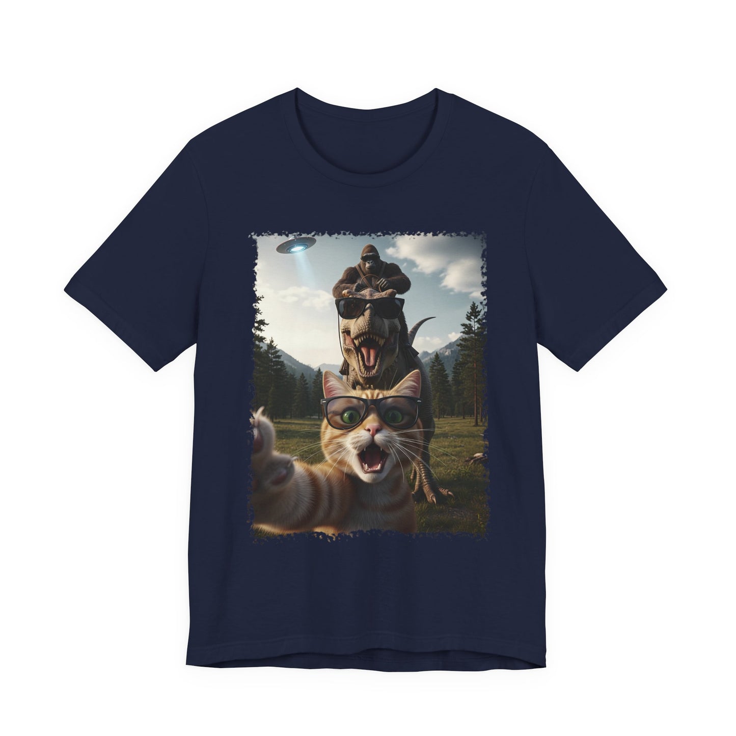 Funny Cat Selfie with T-Rex Graphic T-Shirt