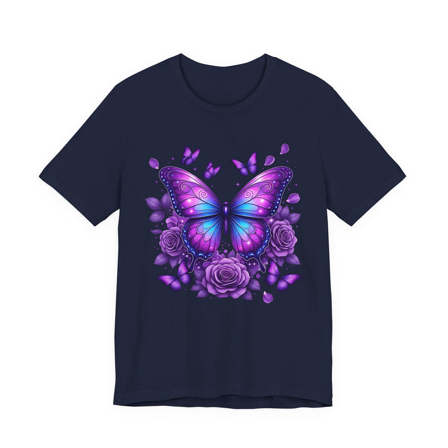 Butterfly Rose Floral Tee Purple Butterfly Graphic T-Shirt