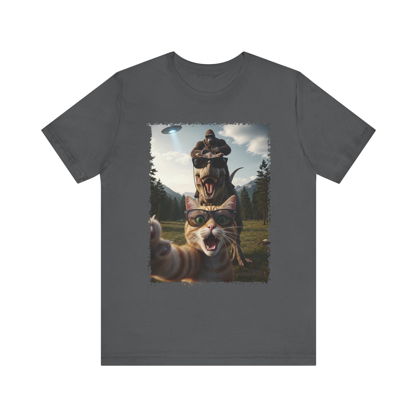 Funny Cat Selfie with T-Rex Graphic T-Shirt
