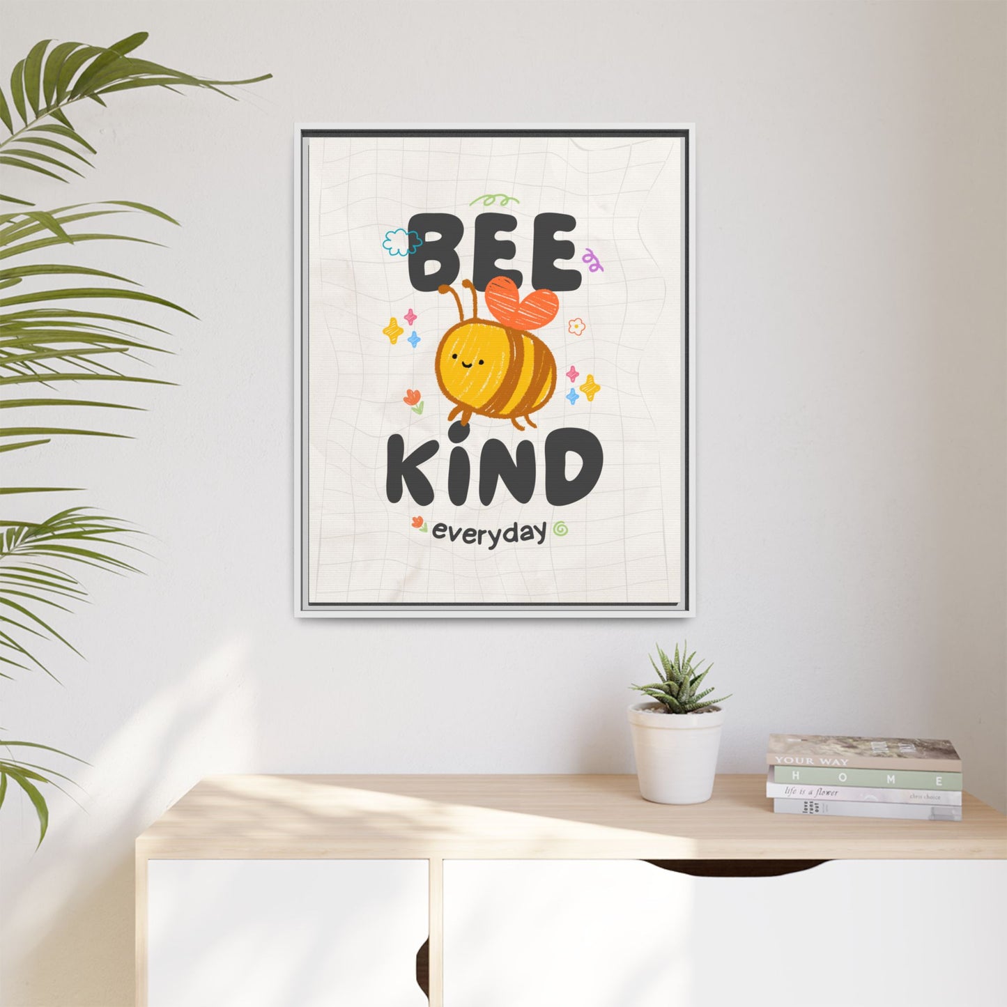 Bee Kind Framed Canvas Print Inspirational Kids Wall Art