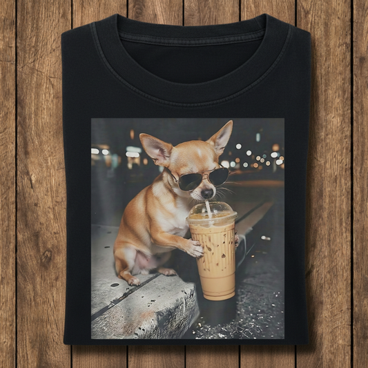 Chihuahua Sipping Iced Coffee T-Shirt